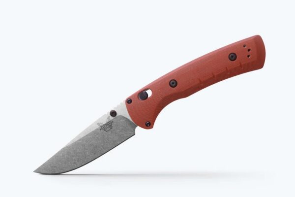 Benchmade 15090-01 SlipRidge Folding Knife, 3.5" MagnaCut Stonewashed Modified Clip Point Blade, Rust Orange G-10 Scales W/ Clip