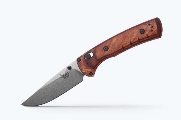Benchmade 15090 SlipRidge Folding Knife, 3.5" MagnaCut Stonewashed Modified Clip Point Blade, Stabilized Wood Scales W/ Clip
