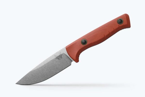 Benchmade 15650-01 SlipRidge Fixed Blade Knife, 3.7" MagnaCut Stonewashed Drop Point Blade, Rust Orange G-10 Handles, Boltaron Sheath