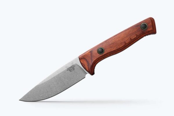Benchmade 15650 SlipRidge Fixed Blade Knife, 3.7" MagnaCut Stonewashed Drop Point Blade, Stabilized Wood Handles, Boltaron Sheath