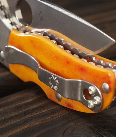 Spyderco C41BA50TH Native 5 50th Anniversary Sprint Run Folding Knife, 2.95" CPM-S90V Satin Plain Blade, Amber Bone Handles with Mosaic Damascus Bolsters, Wooden Presentation Box (Sprint Run) - Image 5