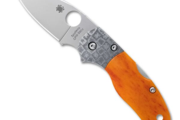 Spyderco C41BA50TH Native 5 50th Anniversary Sprint Run Folding Knife, 2.95" CPM-S90V Satin Plain Blade, Amber Bone Handles with Mosaic Damascus Bolsters, Wooden Presentation Box (Sprint Run)