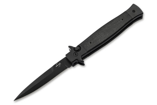 Boker Plus Stiletto 3.5 Auto Folding Knife, 3.15" Sandvik 14C28N Stiletto Blade, Black Micarta Handles W/ Clip