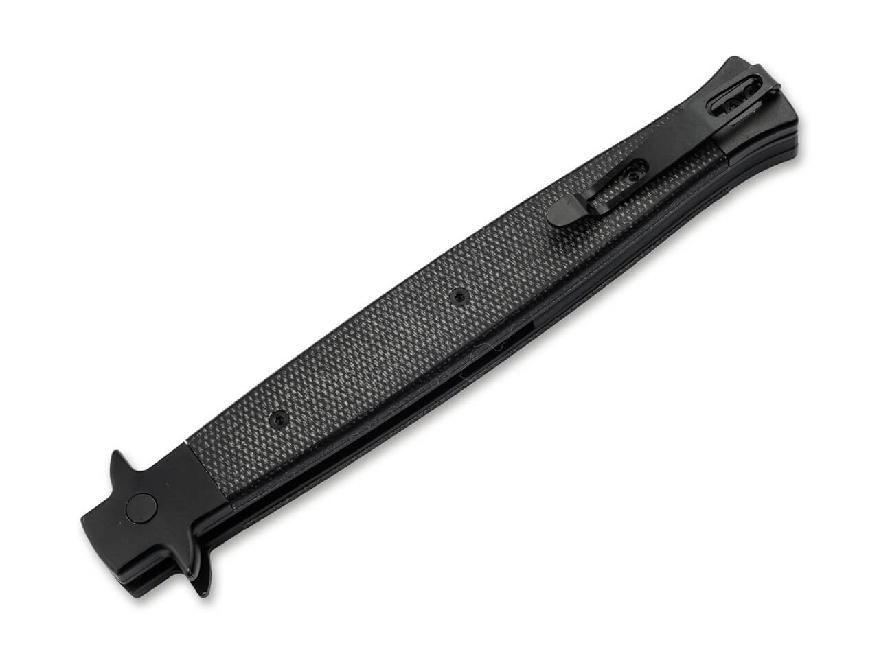 Boker Plus Stiletto 5.0 Auto Folding Knife, 5.12" Sandvik 14C28N Stiletto Blade, Black Micarta Handles W/ Clip - Image 2