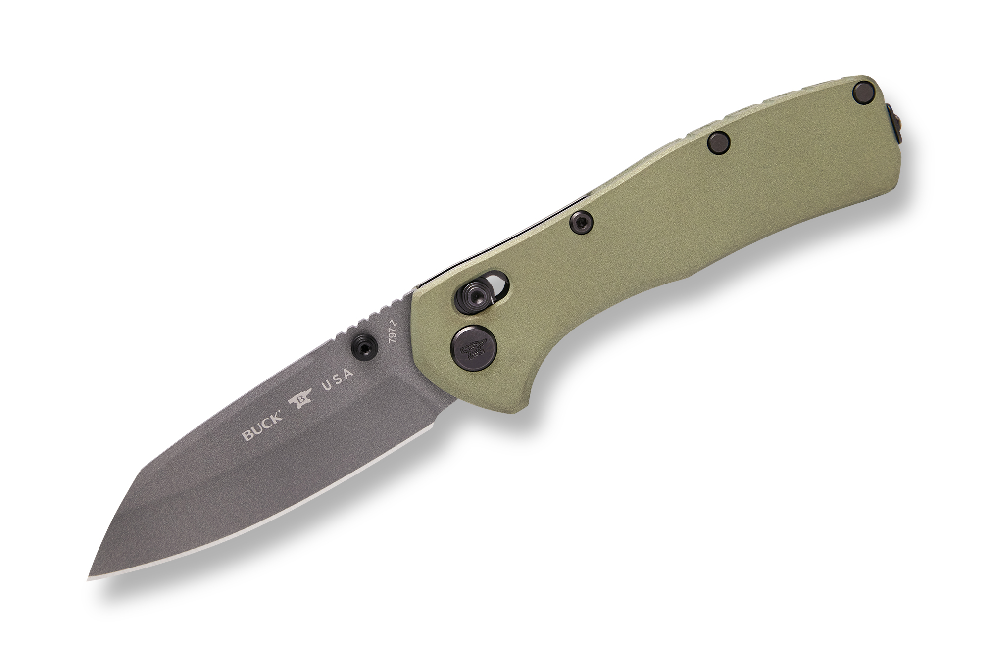 Buck Knives 797 Range Ops Elite Cross Bar Lock Folding Knife, 3.4" MagnaCut Reverse Tanto Cerakote Blade, Green Aluminum Handles W/ Pocket Clip