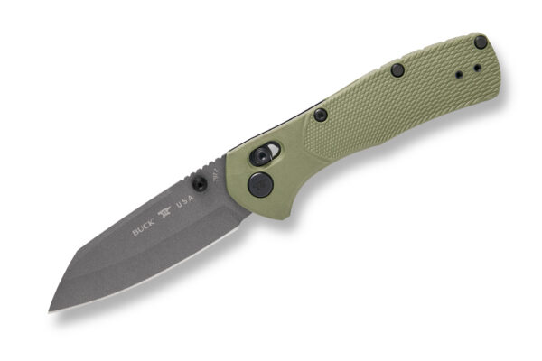 Buck Knives 797 Range Ops Pro Cross Bar Lock Folding Knife, 3.4" 154CM Reverse Tanto Cerakote Blade, Green GFN Handles W/ Pocket Clip