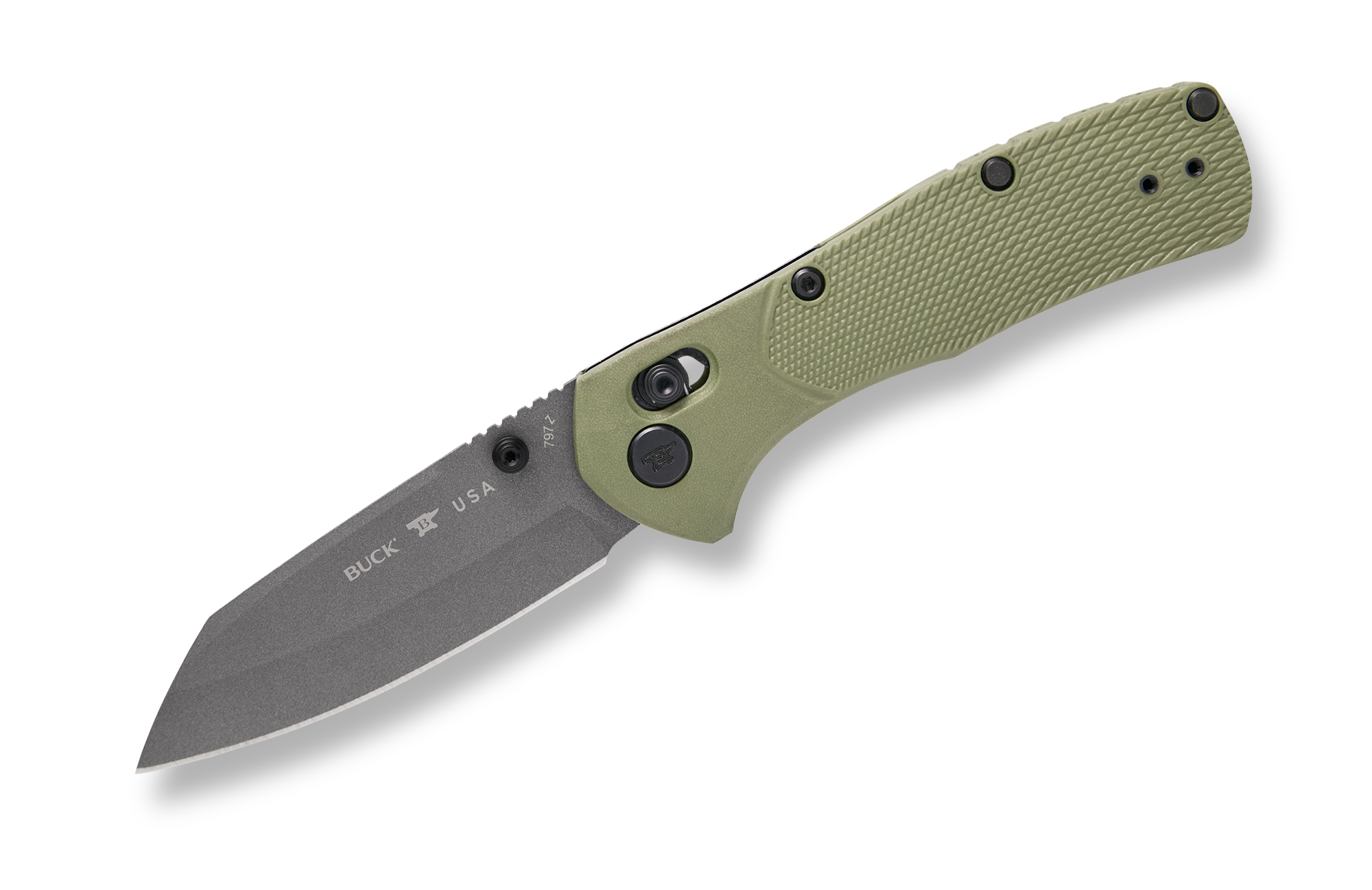 Buck Knives 797 Range Ops Pro Cross Bar Lock Folding Knife, 3.4" 154CM Reverse Tanto Cerakote Blade, Green GFN Handles W/ Pocket Clip
