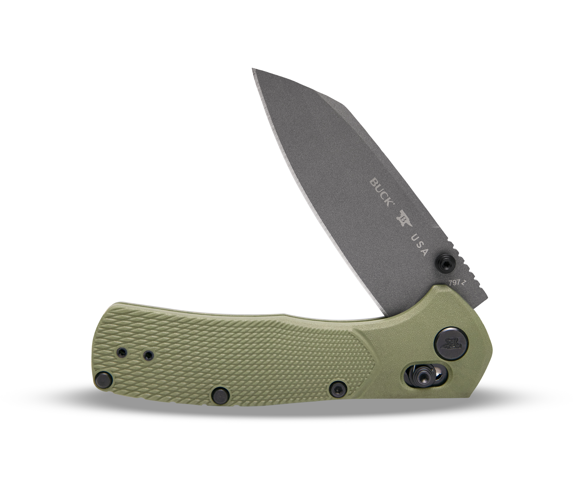 Buck Knives 797 Range Ops Pro Cross Bar Lock Folding Knife, 3.4" 154CM Reverse Tanto Cerakote Blade, Green GFN Handles W/ Pocket Clip - Image 5