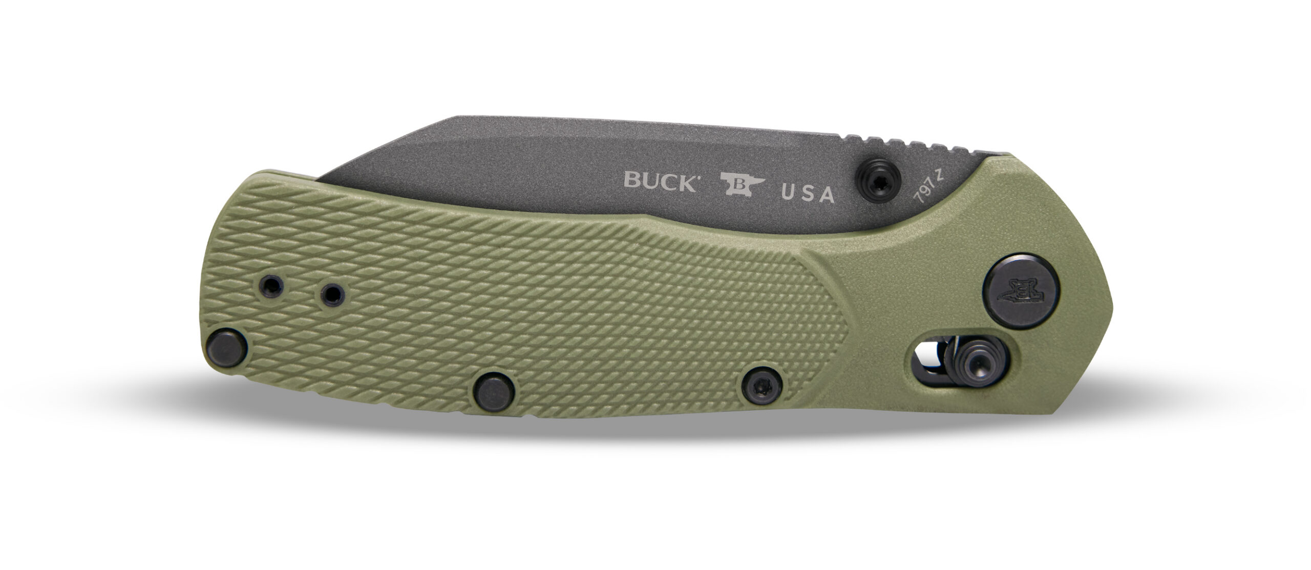 Buck Knives 797 Range Ops Pro Cross Bar Lock Folding Knife, 3.4" 154CM Reverse Tanto Cerakote Blade, Green GFN Handles W/ Pocket Clip - Image 4