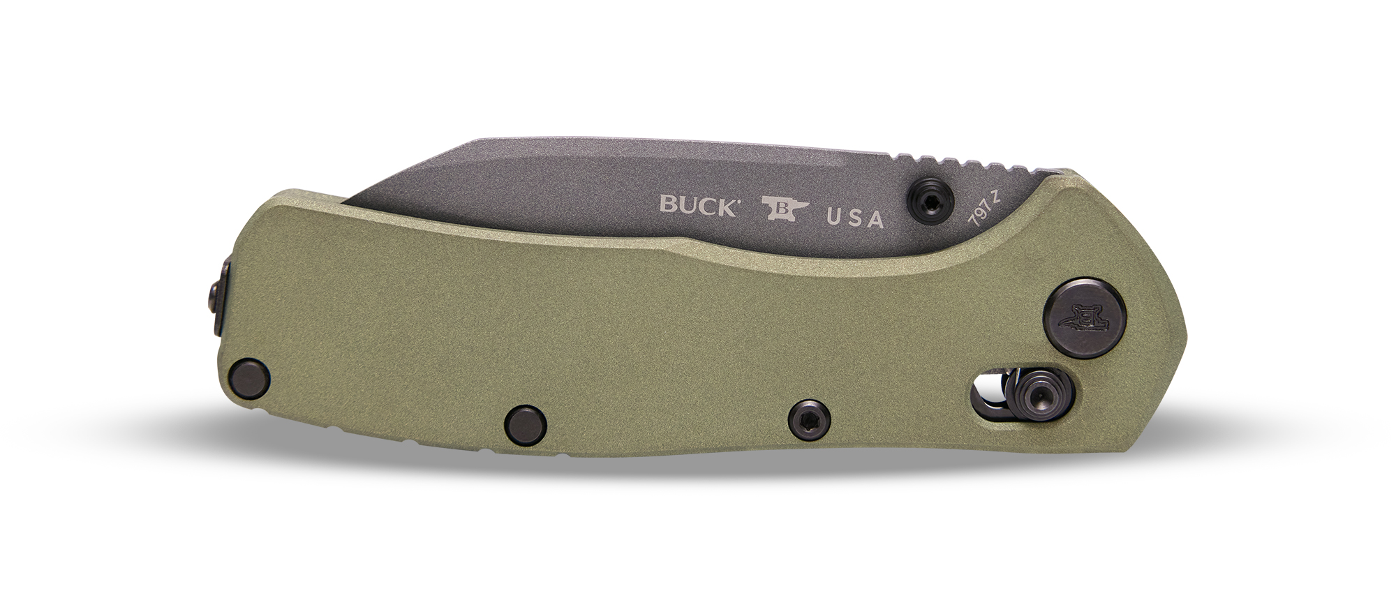Buck Knives 797 Range Ops Elite Cross Bar Lock Folding Knife, 3.4" MagnaCut Reverse Tanto Cerakote Blade, Green Aluminum Handles W/ Pocket Clip - Image 3