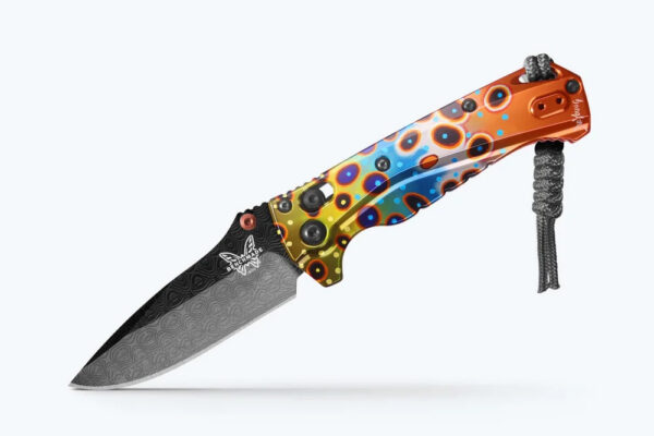Benchmade 18065-ABEL2 Abel® DeYoung Mini Adira AXIS Lock Folding Knife, 3.21" Damasteel Drop Point Blade, Anodized Aluminum Handles W/ Deep Carry Clip (Limited Edition)