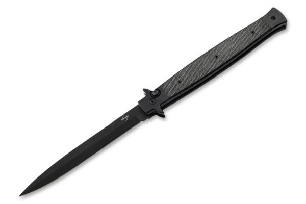 Boker Plus Stiletto 5.0 Auto Folding Knife, 5.12" Sandvik 14C28N Stiletto Blade, Black Micarta Handles W/ Clip
